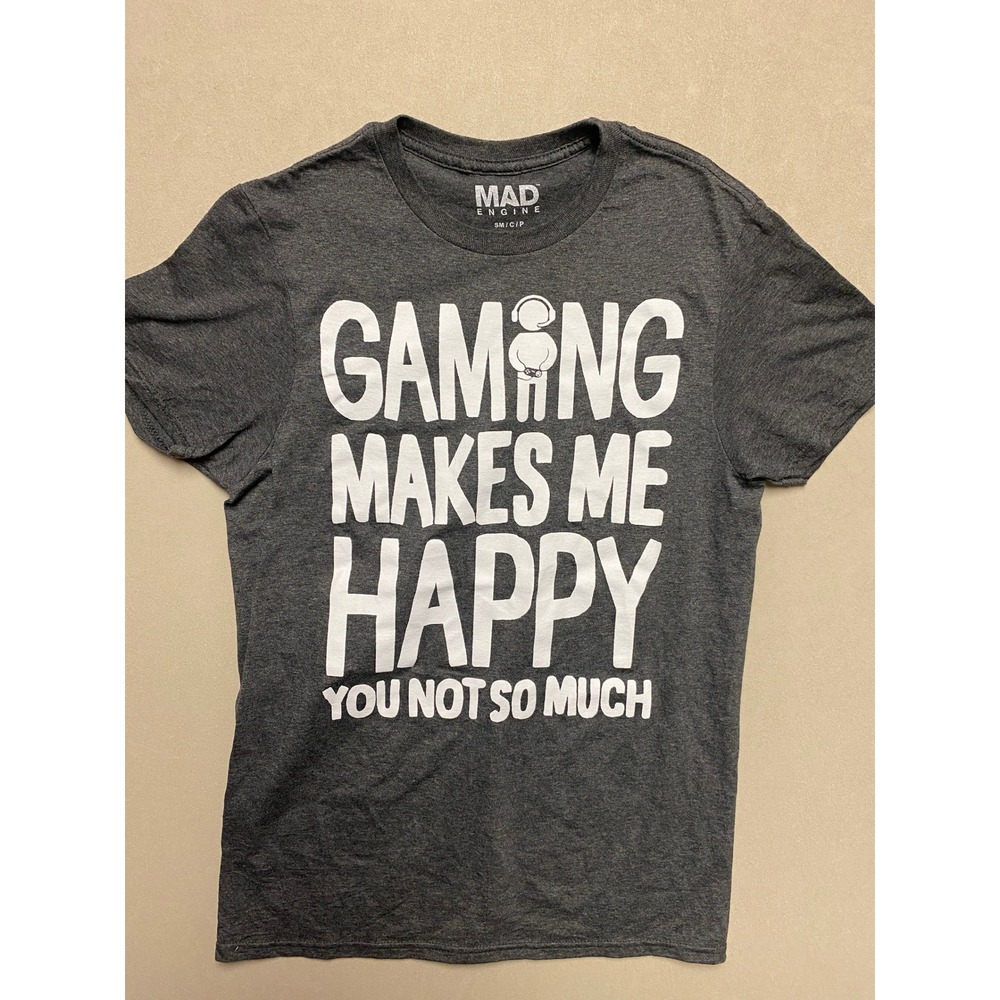 Mad Engine Gaming Makes Me Happy Graphic T-Shirt Mens Small Charcoal Heather